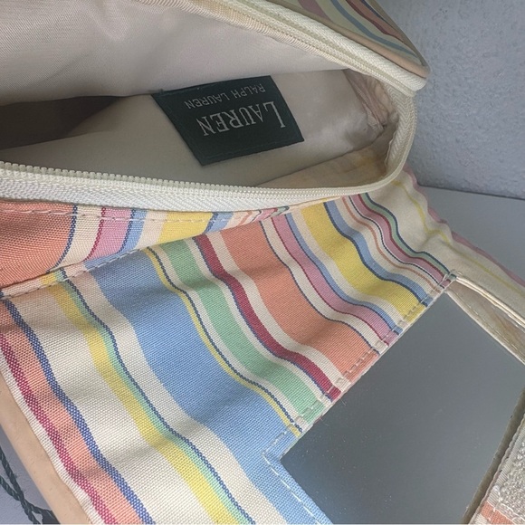 Vintage Ralph Lauren Stripped Cosmetic Makeup Bag w/ Mirror Zipper - Picture 5 of 7